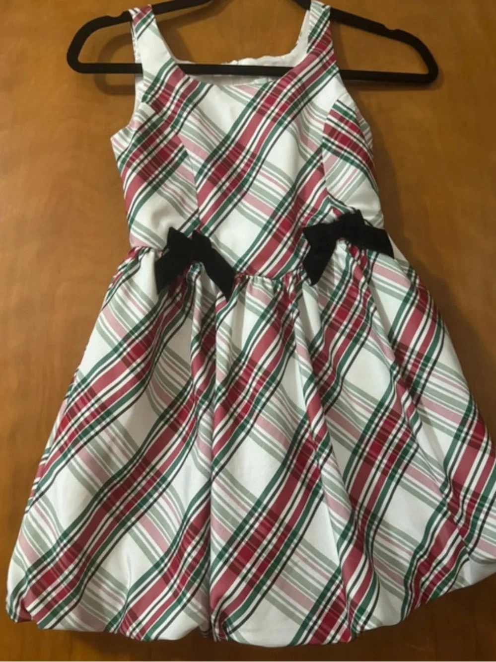 Cat & Jack Red, Green & White Plaid Holiday Dress with Black Bows